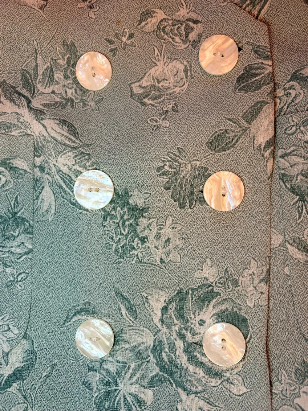 Floral Jacquard Double-Breasted Blazer/Coat- Light green - Picture 9 of 12